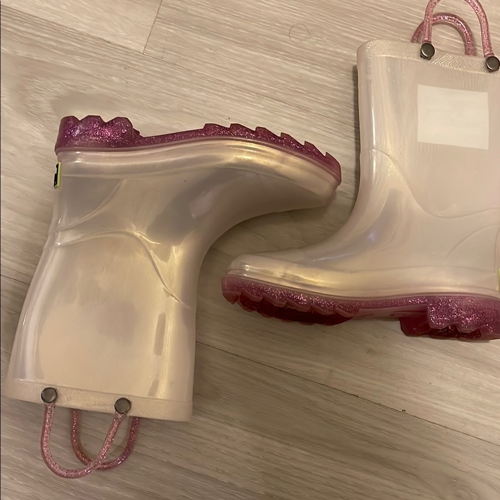 Stylish Pink and White Rain Boots